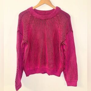 💓 Women's Fuchsia & Black Striped Sweater - size XXL (19)